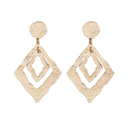 Flat Double Rhombus Dangle Earrings For Women Retro Gold Color Geometric Metal Drop Earring Trendy Jewelry Accessories