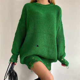 Casual Dresses Knitted Loose Long Sleeve Fashion Women Sweater Dress Girl Ripped Outfits Mini Oversized Female Clothing Vestidos