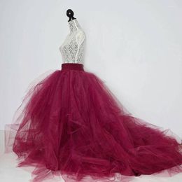 Skirts Burgundy Ball Gown Tutu Skirt Floor Length Long Womens Extra Puffy Wedding Party With Train Plus Size Saia Jupe