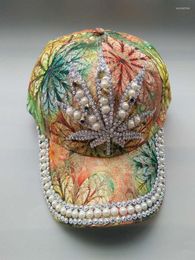 Berets Beaded Fashion Rhinestone Baseball Cap With Diamond Hat Women Summer Shading Lace Bright Peaked