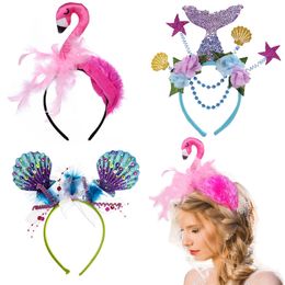 Hair Accessories Amawill Mermaid Crown Headband Flamingo Headpiece Hoop Adults Kids Cameo Shell Birthday Party Decoration 220909