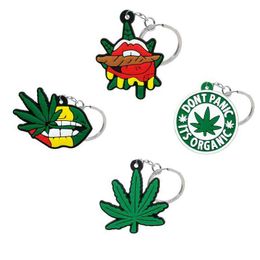 Keychains 20PCS PVC keychains leaf shape keyrings creative green plant lips design key holder fit men women bag car keys pendants trinket T220909