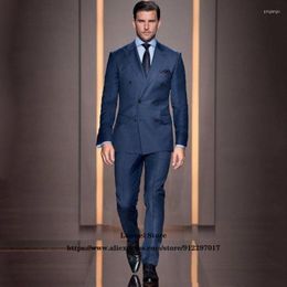Men's Suits Men's & Blazers Classic Blue Slim Fit Mens 2 Piece Jacket Pants Set For Groom Wedding Prom Double Breasted Tuxedo Formal