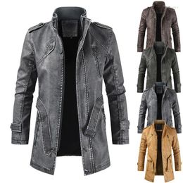 Men's Jackets Men's Men's PU Leather Jacket Thickened Fleece Warm Autumn And Winter Coats Men Mid-Length Casual Fashion