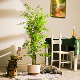 Decorative Flowers 90-180CM Large Artificial Palm Tree Tropical Plant Branch Potted Plastic False Leaf Family Garden Living Room Office