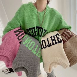 Women s Sweaters Thickened women s sweater Y2K Western style candy Colour round neck letter printing hedging loose skin friendly lazy wind gentle 220908