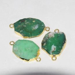 Pendant Necklaces Gold Bezel Natural Stone Irregular Connector Femme 2022 Raw Vintage Green Chrysoprase Charm For Women Jewellery Making