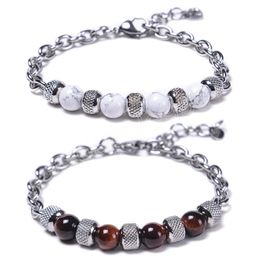 Fashion European Stainless Steel Geometric Beads Bracelets For Men Natural Tiger Eye Stone Bracelet Men Jewelry Wholesale