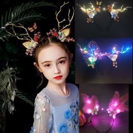 Hair Accessories LED Reindeer Antler Headband Deer Ear Flower Glow Light Crown Party Cosplay Birthday Wedding Rave Halloween Christmas 220909