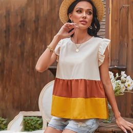 Women's T Shirts Ruffle Sleeve T-Shirts Women Casual Tees Tops Sleeveless Colour Block Pullovers Loose Summer For Woman Tshirts 2022