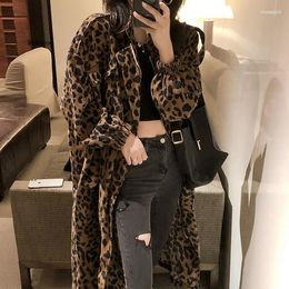 Women's Trench Coats Women's Women's Casual Leopard Coat Oversize Vintage Spring Autumn Windbreaker Outwear Loose