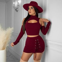 Women's Tracksuits Cutubly Shorts Sets 2 Piece Long Sleeve Bandage Off Shoulder Sexy Hollow Out Outfits Women Elegant Short Set Women's