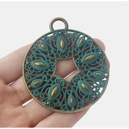 Pendant Necklaces 2PCS Antique Bronze Greek Patina Large Round Hollow Filigree Peacock Feather Charms Pendants For Necklace Making Jewelry