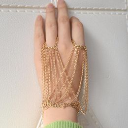 Link Bracelets Fashion Multilayer Tassel Slave Bracelet Gold Silver Color Alloy Bangle Finger Chain For Women Harness Hand Jewelry