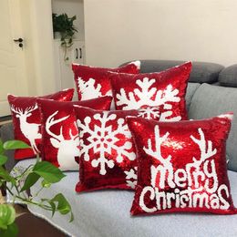 Pillow Christmas Home Decore Embroidery Sequin Cover Decorative Case Covers 40x40