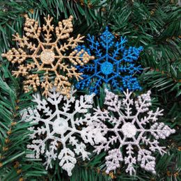 Christmas Decorations 6pcs/lot 10cm Plastic Gold Silver Glitter Powder Snowflake Xmas Ornaments Pendant Tree Decorative Decoration