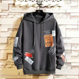 Men s Hoodies Sweatshirts Japan Style Casual O Neck Spring Autumn Print Black Hoodie Sweatshirt Men S Thick Fleece Hip Hop High Streetwear Clothes 220909