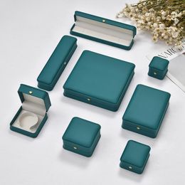 Jewellery Pouches Blue Green PU Leather Crown Box Rounded Gold Buckle Pendant Ear Stud Bracelet Packaging Storage Gift Set