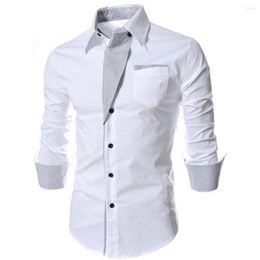 Men's Dress Shirts Men Shirt Top Fashion All-match Long Sleeve Stand Collar Colour Block Button Up For Muscular Body