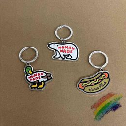 Keychains Human Made Key Chains Men Women 1 1 High Quality Polar Bear Duck Hot Dog Pattern Human Made Key Chains T220918