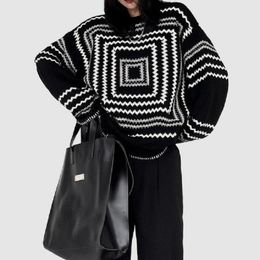 Women s Sweaters Deeptown Korean Style Knitted Sweater Women Oversize Geometric Pattern Striped Streetwear Pullover Long Sleeve Jumper Fall 220908