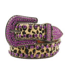 Western Diamond Studded Belts Cowboy Bling Bling Colorful Rhinestone Leopard Print Belt For Women Men Fashion Ceinture Femme