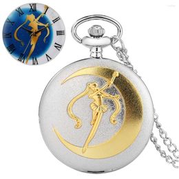 Pocket Watches Silver Quartz Watch Ladies Stylish Pendant Female Clock Creative Star Slim Chain Necklace Reloj De Bolsillo