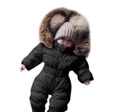 Babies Clothing set Winter Jacket fur collar hooded Outerwear Romper zipper waist jumpsuit Warm Thick Coat Outfit