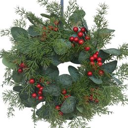 Christmas Decorations 30CM Front Door Wreath Simulation Small Holly Eucalyptus Leaves Garlands Thanksgiving Day Wall Window Hanging 220909