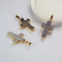 Pendant Necklaces BOROSA 5/10PCS Mix Colour Gold Plated Cross Natural Agate Druzy For Women's Earrings And G2042