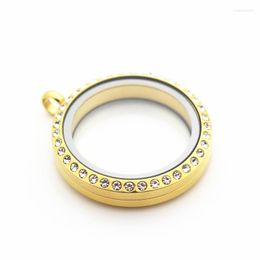 Pendant Necklaces 30mm Golden Stainless Steel Crystal Twist Floating Locket Necklace Round Sparkles Screw Open Glass Memory
