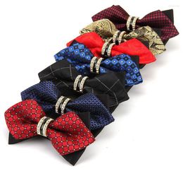 Bow Ties Fashion Red Self Tie Blue For Men Black Bowtie Men's Wedding Gold Rhinestone Groom White Bowties Pink B006