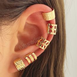 Vintage C Cutout Star Ear Cuff Earrings Women Simple Gold Color Metal Pierced Ear Clip Earring for Girls Fashion Jewelry