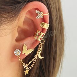 Retro Cute Diamond Butterfly Cutout Star Ear Clips Women 2022 Gold Color Metal No Piercing Earrings for Girls Fashion Jewelry