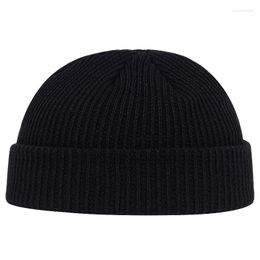 Berets Autumn Winter Melon Cap Mens Women Knitted Hat Beanie Skullcap Sailor Caps Cuff Short Brimless Retro Navy Style Hats Casquette