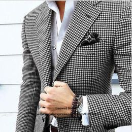 Men's Suits Men's & Blazers Fashion Houndstooth Tweed Mens For Groom Wedding Prom Tuxedo 2 Piece Jacket Pants Set Formal Business