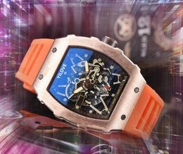 Elegant Noble Mens Screw Line Case Watches 43mm Japan Quartz Chronograph Men Skeleton Dial Hip Hop Rubber Belt Sports Crime Popular scanning tick sports Wristwatch