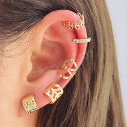 5Pcs/Set Gold Colour Leaves Diamond Hollow Out Ear Cuffs Women's Vintage Earrings Without Pierced Girls Fashion Jewellery