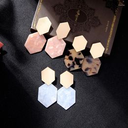 Dangle Earrings MOPAI Geometric Hexagon Pink White Tortoiseshell Acrylic Women Drop Gold Colour Alloy 2022 Fashion Jewellery