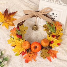 Decorative Flowers Welcome Wreath Decor Door Hanging Garland Ornament Simulation Leaf Pumpkin Berry Maple Bell Artificial Plant Party