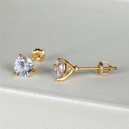 Stud Earrings Cute Round White Zircon Screw Back Vintage Gold Colour Small For Women Men Luxury Crystal Wedding