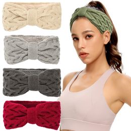 Multicolor Outdoor Sport Thick Plush Headband Winter Warm Knitted Bowknot Hairband