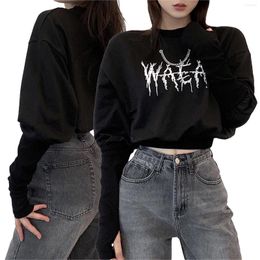 Women's Hoodies Hirigin Fashion Women Letter Print Sweatshirt Adults Casual Long Sleeve Round Neck Crop Tops With Chain Shirt For Girls