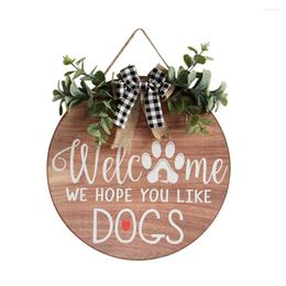 Decorative Flowers Door Plaque Welcome Decoration Front Rustic Pendant Wooden Dogs You Hope We Wreath Porch Ornament Sign Board House