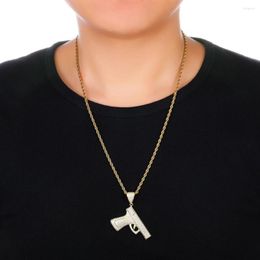 Pendant Necklaces Out Cubic Zircon Gun Necklace With Rope Chain Hip Hop Gold Silver Colour Charm Gift Jewellery For Men Women