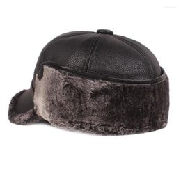 Berets Winter Old Man Warm Hat Men Plush Patchwork Thick Frosted Head Dome Black Grey Fashion Sewing Street Male 2022