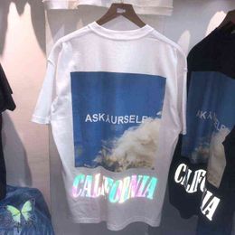 Men's T-Shirts ASK White Kaus Wanita Pria Reflektif Warna-warni Gambar Cetak Reflektif California Sky Blue Askyurself T220909