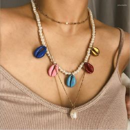 Pendant Necklaces 2022 Fashion Long Chain Collar Choker Necklace Pendants Vintage Acrylic Shell Maxi Statement Women Jewelry Party Gift