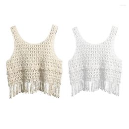 Women's Tanks Crochet Sleeveless O Neck Cropped Hollow Cable Knitted Pullover Sweaters Vest 13MC