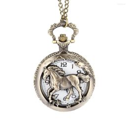 Pocket Watches 2022 Vintage Horse Hollow /Carved Quartz Watch Clock Fob With Chain Pendant Necklace Gifts TC21